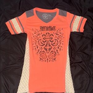 Affliction womens Coral and Gray Graphic Tee